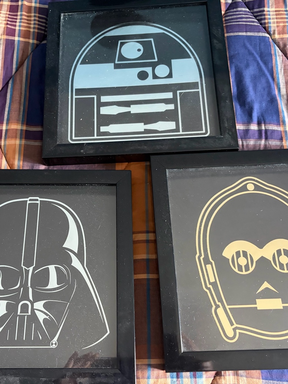 Black Framed Star Wars Droid & Character Wall Art Set - Blue, Silver, Gold